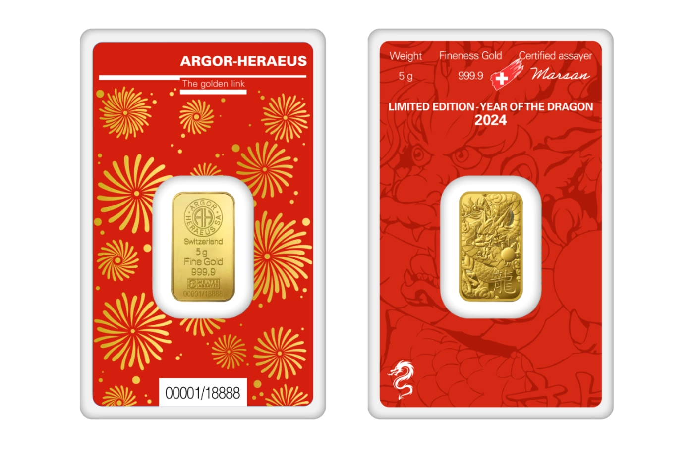 999.9 5g Au Minted Year of the Dragon 999.9